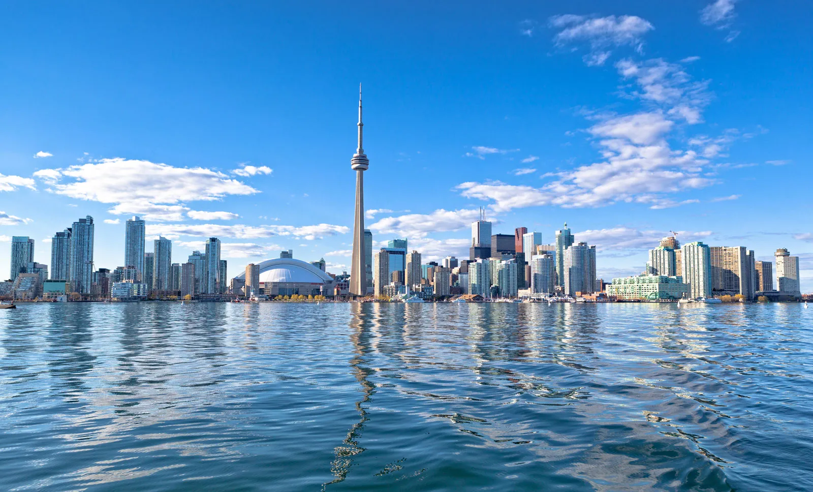 The CN Tower and the Toronto skyline seen across the water