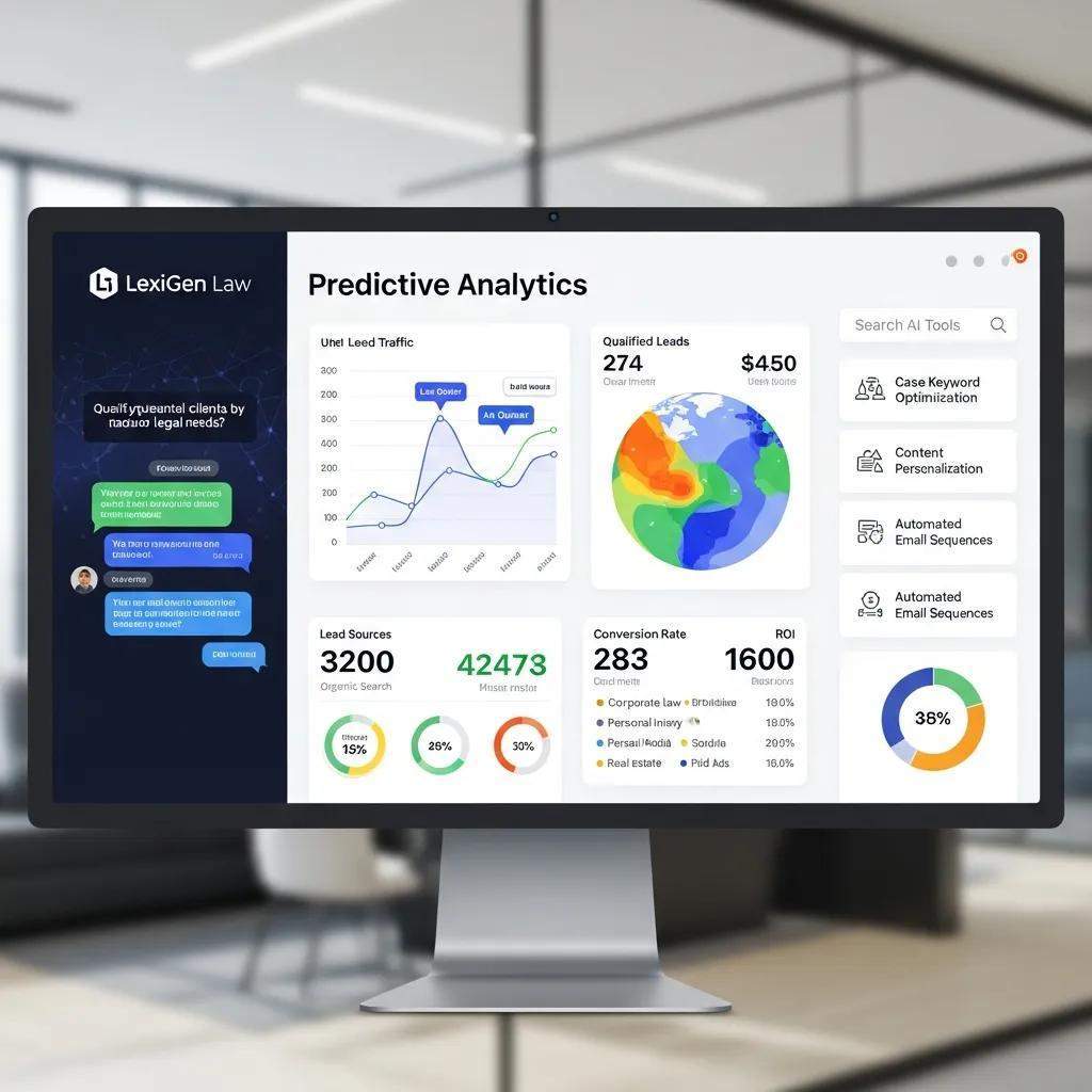 Digital interface showing AI tools for lead generation in law firms—technology integration